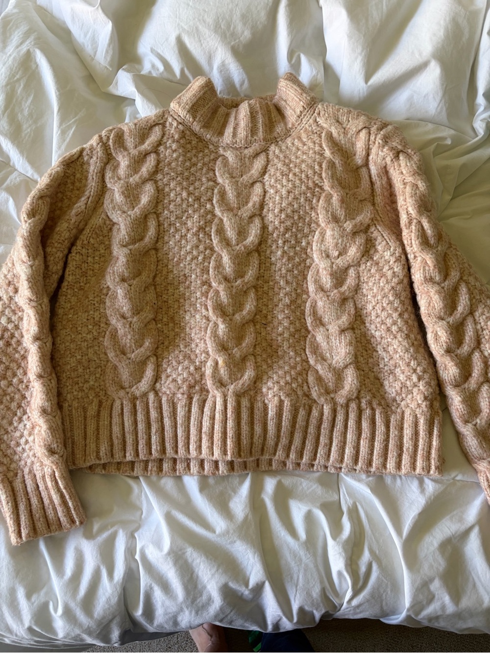 American Eagle Outfitters Beige Cable Knit Mock Neck Sweater